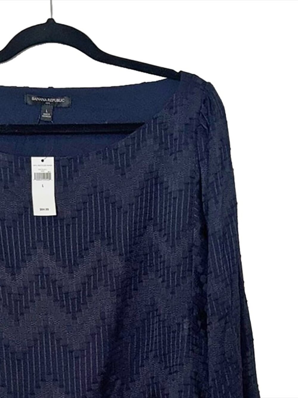 Banana Republic Factory Dark Blue Textured Long Sleeve Blouse - Size L - NWT